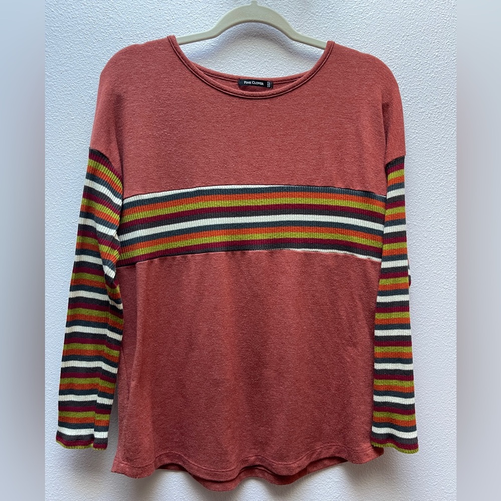 StitchFix PINK CLOVER Linda ColorBlock Knit Top - Orange Red - Medium